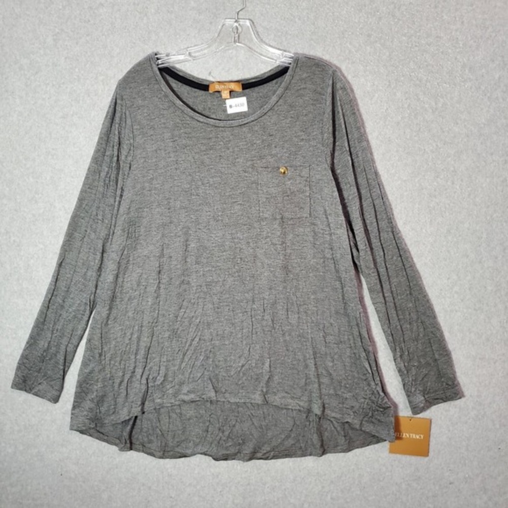 Ellen Tracy Women Top Medium Gray Shirt Jersey‎ Rayon Knit Long Sleeve NWT
